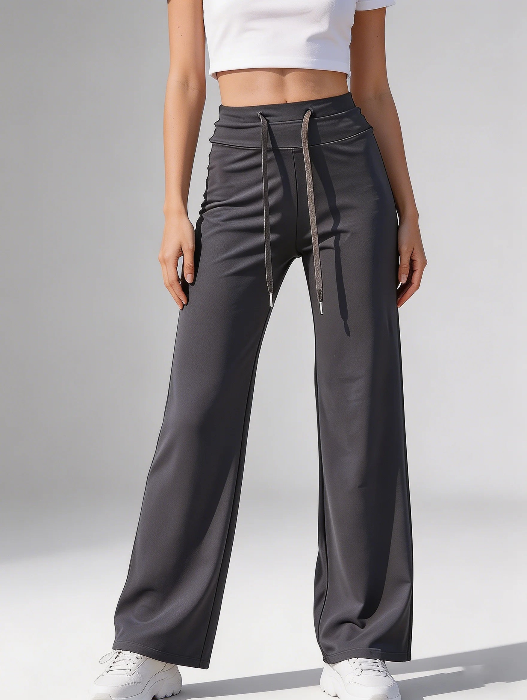High waist wide-leg drawstring pants