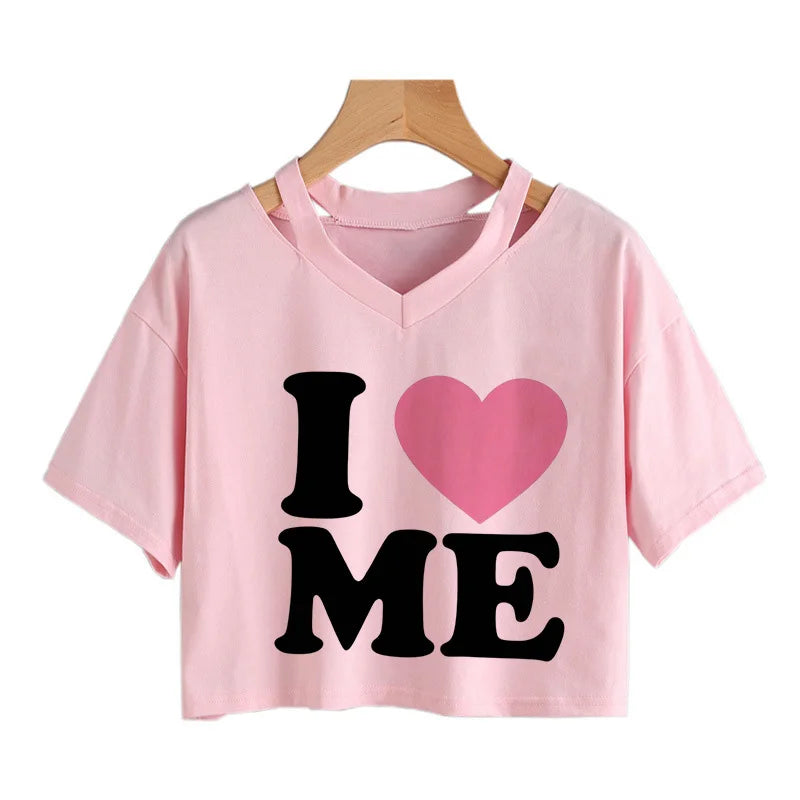 I Love Me print crop top